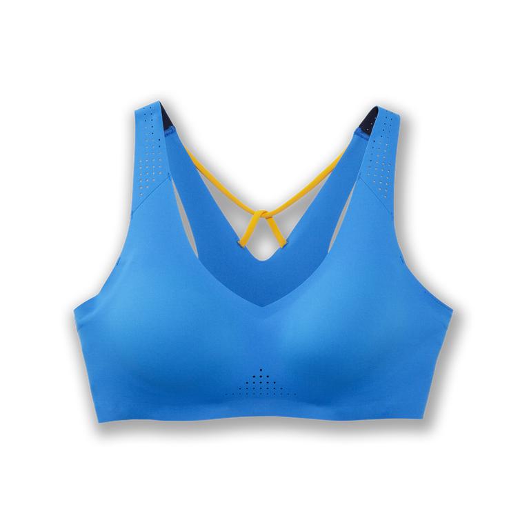 Brooks DARE V NECK Running Bra Womens Outlet - Blue Bolt/Saffron/Yellow (UJW129457)